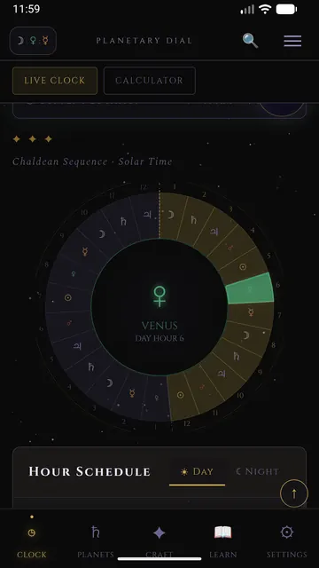 The Planetary Dial: twenty-four hours on a circular dial with the current hour lit