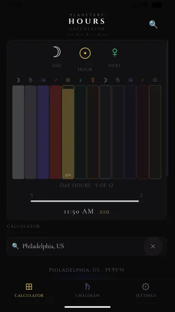 The live view of the current planetary hour