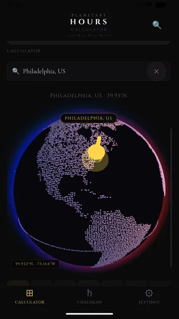 Choosing a city on the interactive globe