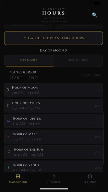 The table of twelve day hours and twelve night hours