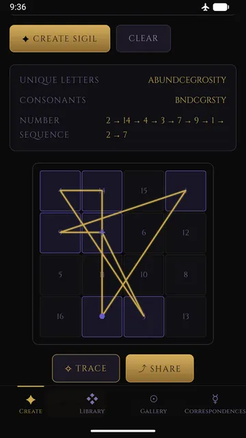 The sigil creator: an intention reduced to numbers on a kamea